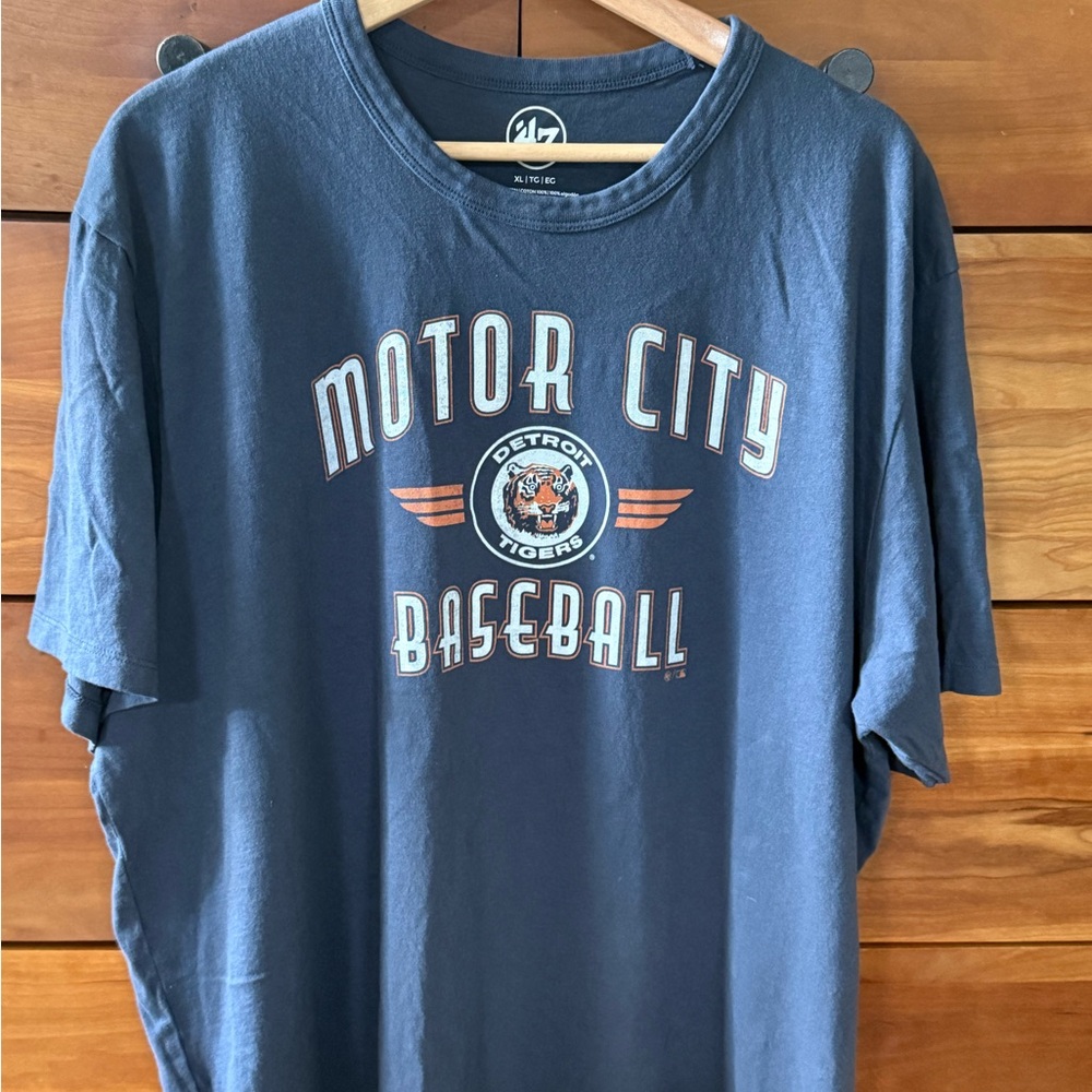 47 Brand Men's Motor City Baseball Navy Blue Cotton T-Shirt